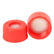 piros PTFE/fehér szilikon szeptum, 9mm piros széles szájú csavaros polipropilén kupak