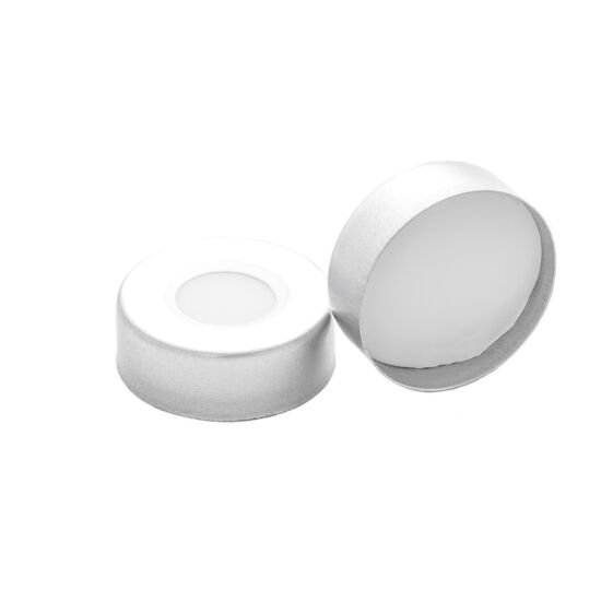 fehér PTFE/fehér szilikon szeptum, 20mm peremes alumínium kupak